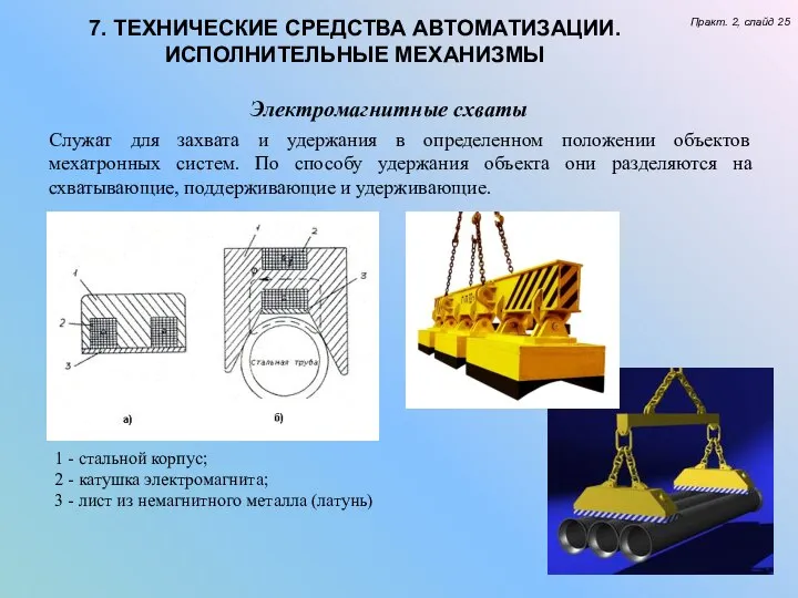 7. ТЕХНИЧЕСКИЕ СРЕДСТВА АВТОМАТИЗАЦИИ. ИСПОЛНИТЕЛЬНЫЕ МЕХАНИЗМЫ Практ. 2, слайд 25 Электромагнитные