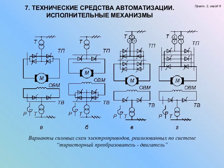 7. ТЕХНИЧЕСКИЕ СРЕДСТВА АВТОМАТИЗАЦИИ. ИСПОЛНИТЕЛЬНЫЕ МЕХАНИЗМЫ Практ. 2, слайд 6 Варианты