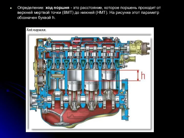 Определение: ход поршня - это расстояние, которое поршень проходит от верхней
