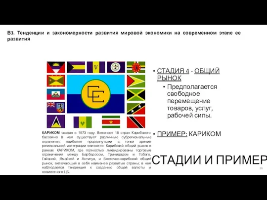 СТАДИЯ 4 - ОБЩИЙ РЫНОК Предполагается свободное перемещение товаров, услуг, рабочей