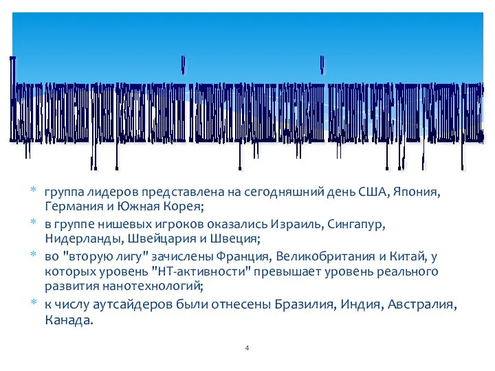 группа лидеров представлена на сегодняшний день США, Япония, Германия и Южная