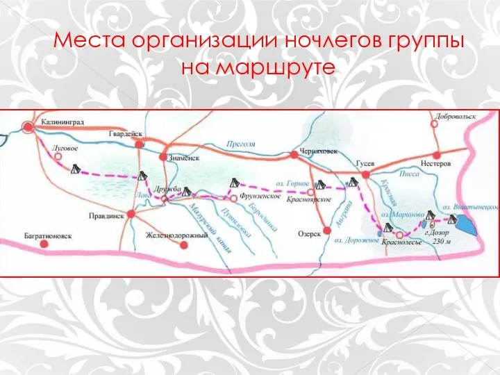 Места организации ночлегов группы на маршруте