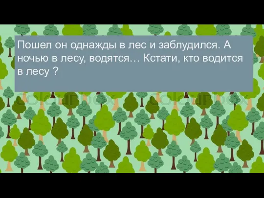 Пошел он однажды в лес и заблудился. А ночью в лесу,