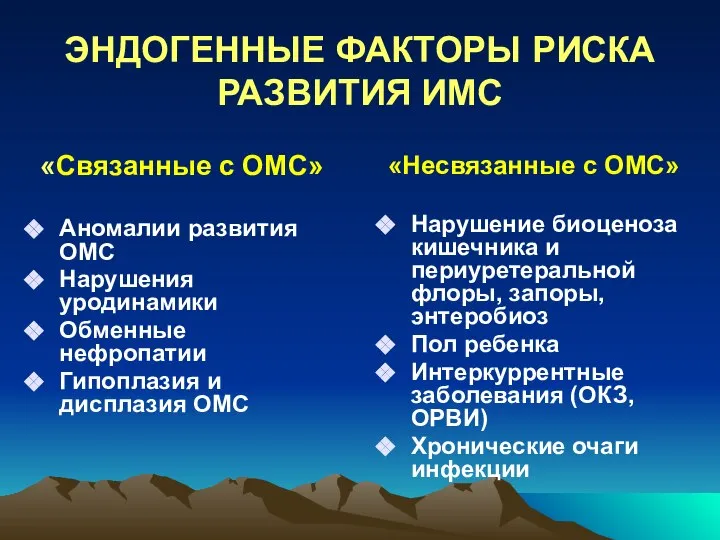 ЭНДОГЕННЫЕ ФАКТОРЫ РИСКА РАЗВИТИЯ ИМС «Связанные с ОМС» Аномалии развития ОМС