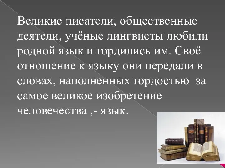 Великие писатели, общественные деятели, учёные лингвисты любили родной язык и гордились