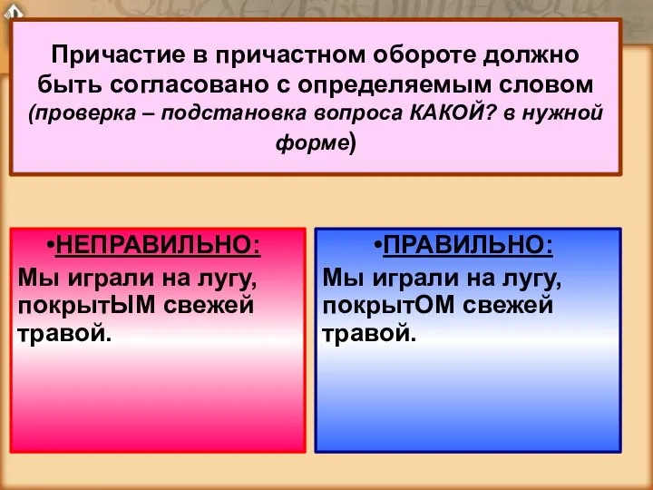 Причастие в причастном обороте должно быть согласовано с определяемым словом (проверка