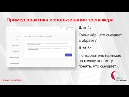 Пример практики использования тренажера www.risr.institute Шаг 4: Тренажёр: Что смущает в