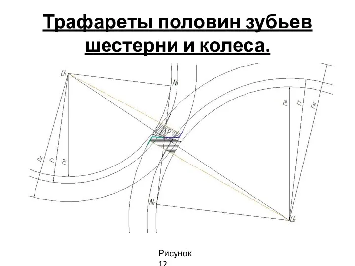 Трафареты половин зубьев шестерни и колеса. Рисунок 12