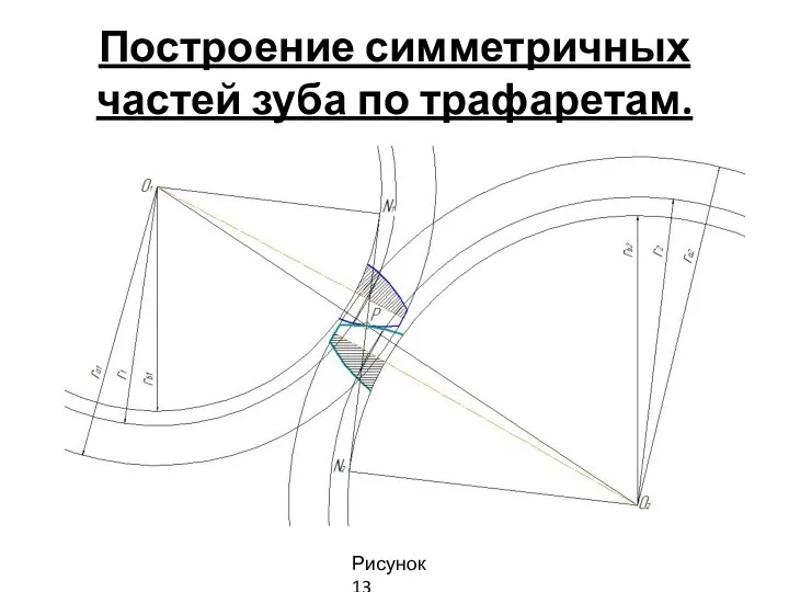 Построение симметричных частей зуба по трафаретам. Рисунок 13