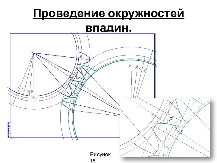 Проведение окружностей впадин. Рисунок 18