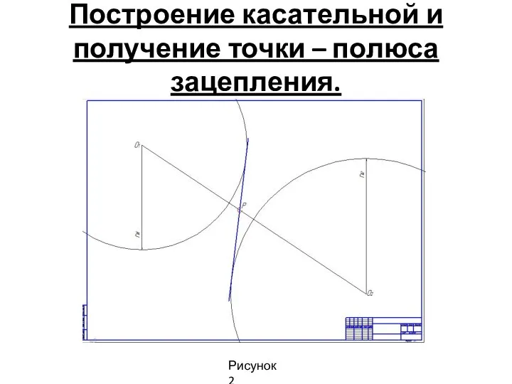 Построение касательной и получение точки – полюса зацепления. Рисунок 2