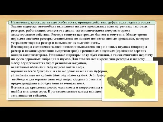 Назначение, конструктивные особенности, принцип действия, дефектация заданного узла Задняя подвеска автомобиля