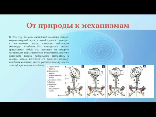 От природы к механизмам В 1676 году Клемент, английский часовщик изобрел