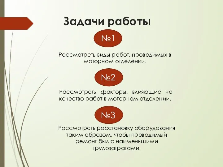 Задачи работы Рассмотреть расстановку оборудования таким образом, чтобы проводимый ремонт был