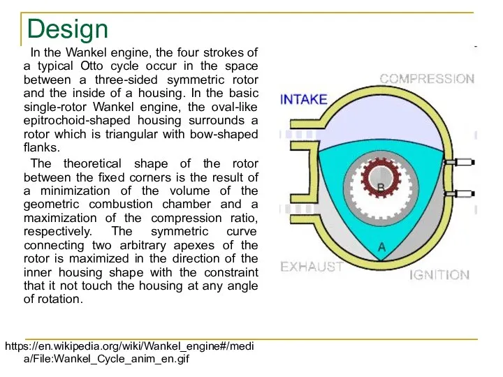 Design In the Wankel engine, the four strokes of a typical