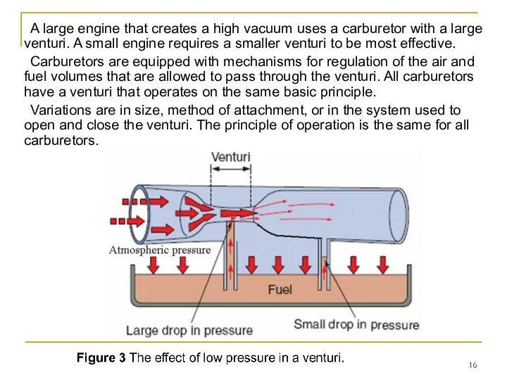 A large engine that creates a high vacuum uses a carburetor