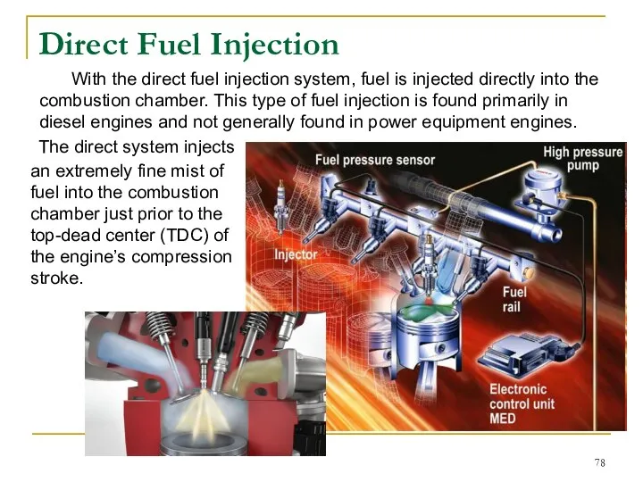 Direct Fuel Injection The direct system injects an extremely fine mist