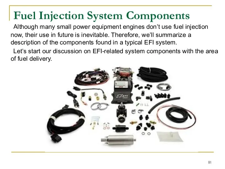 Fuel Injection System Сomponents Although many small power equipment engines don’t