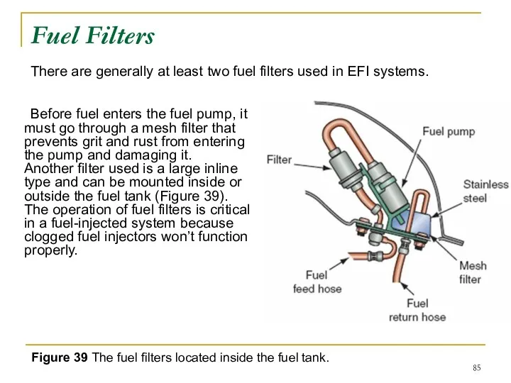 Fuel Filters Before fuel enters the fuel pump, it must go