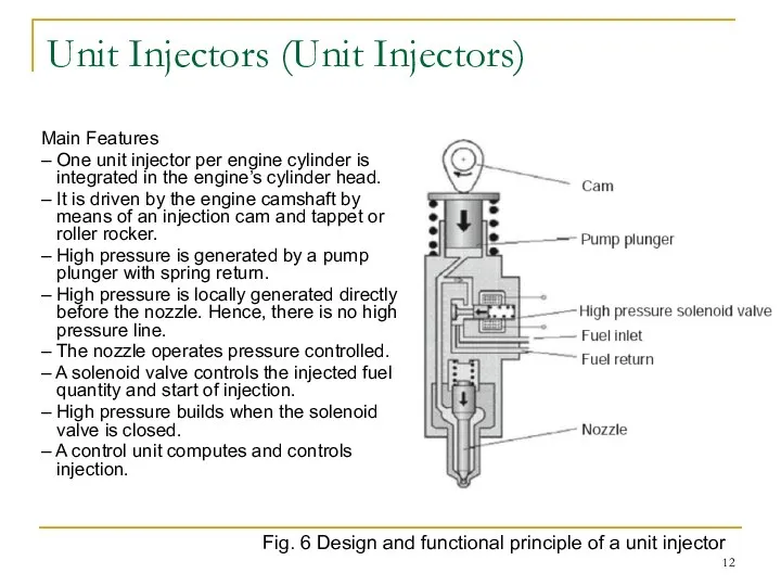 Unit Injectors (Unit Injectors) Main Features – One unit injector per