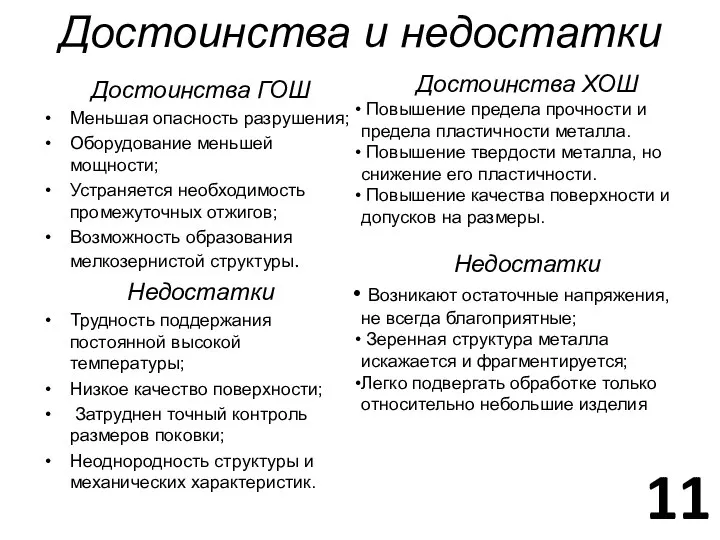 Достоинства и недостатки Достоинства ГОШ Меньшая опасность разрушения; Оборудование меньшей мощности;