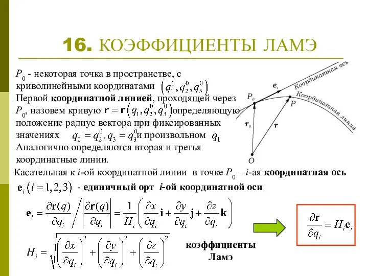 16. КОЭФФИЦИЕНТЫ ЛАМЭ P0 - некоторая точка в пространстве, с криволинейными