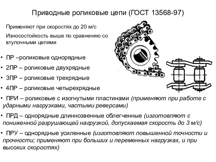 Приводные роликовые цепи (ГОСТ 13568-97) ПР –роликовые однорядные 2ПР – роликовые