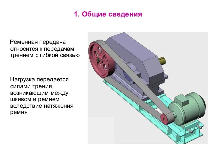 1. Общие сведения Ременная передача относится к передачам трением с гибкой