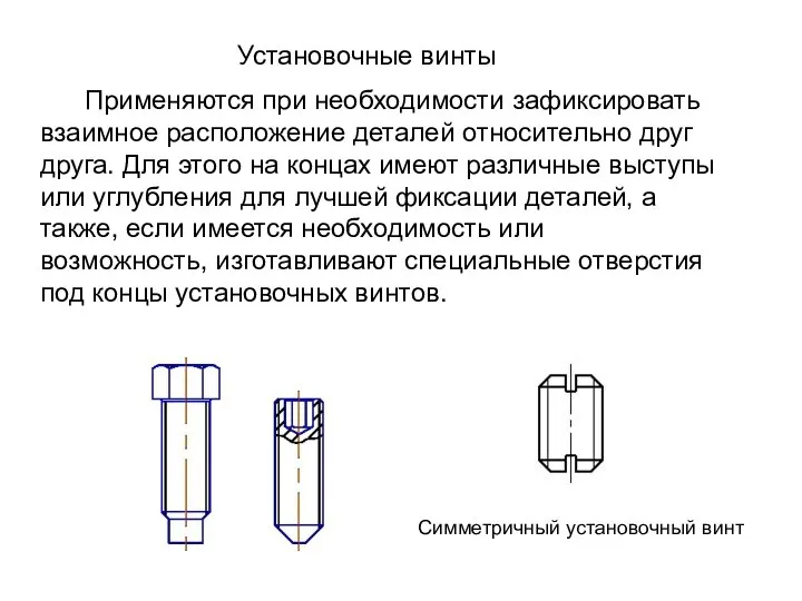 Установочные винты Симметричный установочный винт Применяются при необходимости зафиксировать взаимное расположение