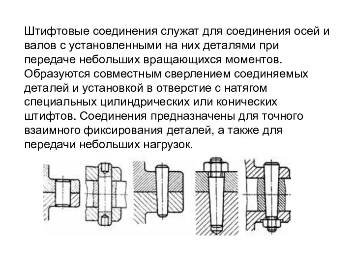 Штифтовые соединения служат для соединения осей и валов с установленными на