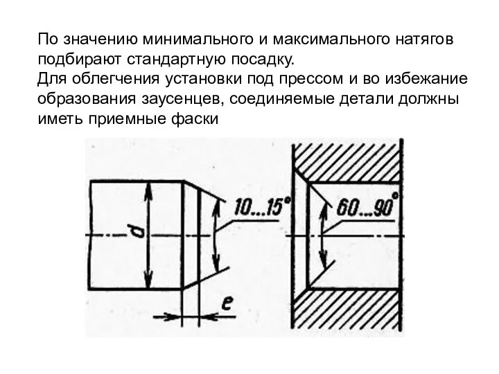 По значению минимального и максимального натягов подбирают стандартную посадку. Для облегчения