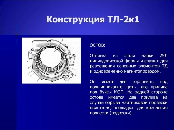 Конструкция ТЛ-2к1 ОСТОВ: Отливка из стали марки 25Л цилиндрической формы и