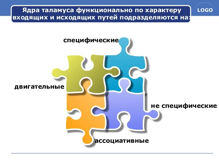 Ядра таламуса функционально по характеру входящих и исходящих путей подразделяются на: не специфические двигательные специфические ассоциативные