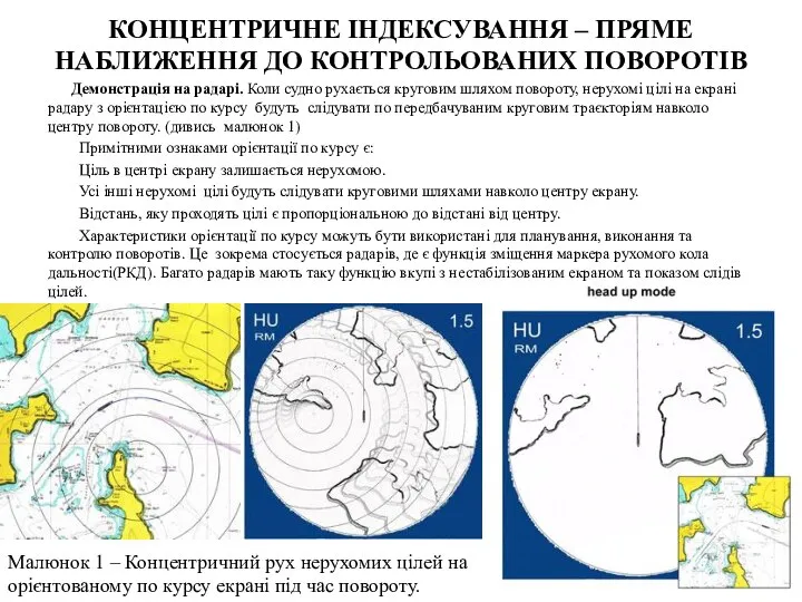 КОНЦЕНТРИЧНЕ ІНДЕКСУВАННЯ – ПРЯМЕ НАБЛИЖЕННЯ ДО КОНТРОЛЬОВАНИХ ПОВОРОТІВ Демонстрація на радарі.