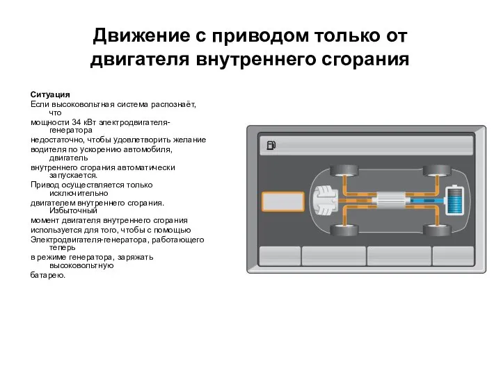 Движение с приводом только от двигателя внутреннего сгорания Ситуация Если высоковольтная