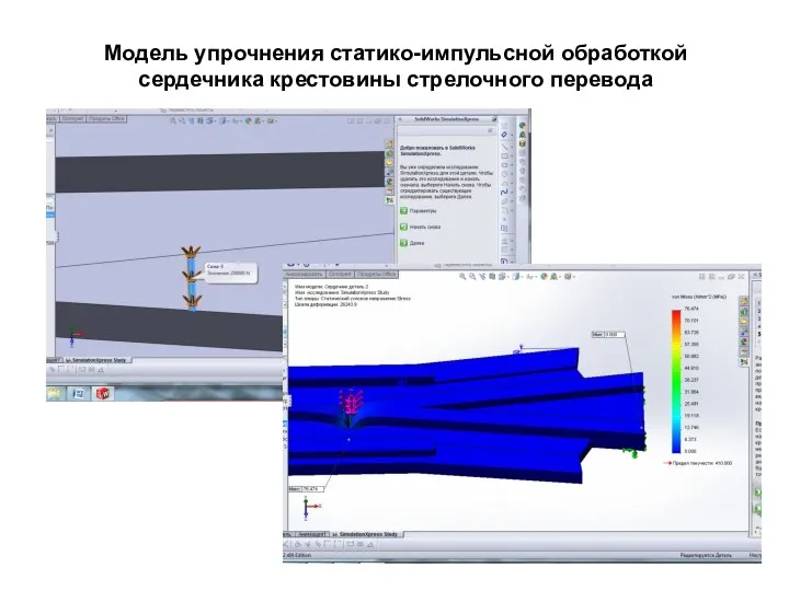 Модель упрочнения статико-импульсной обработкой сердечника крестовины стрелочного перевода