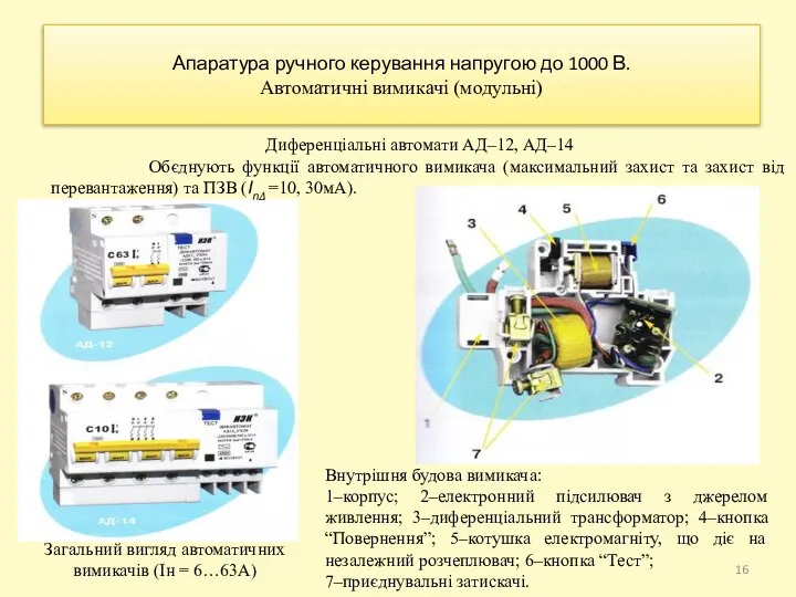 Апаратура ручного керування напругою до 1000 В. Автоматичні вимикачі (модульні) Диференціальні