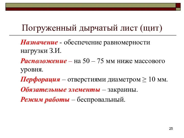 Погруженный дырчатый лист (щит) Назначение - обеспечение равномерности нагрузки З.И. Расположение