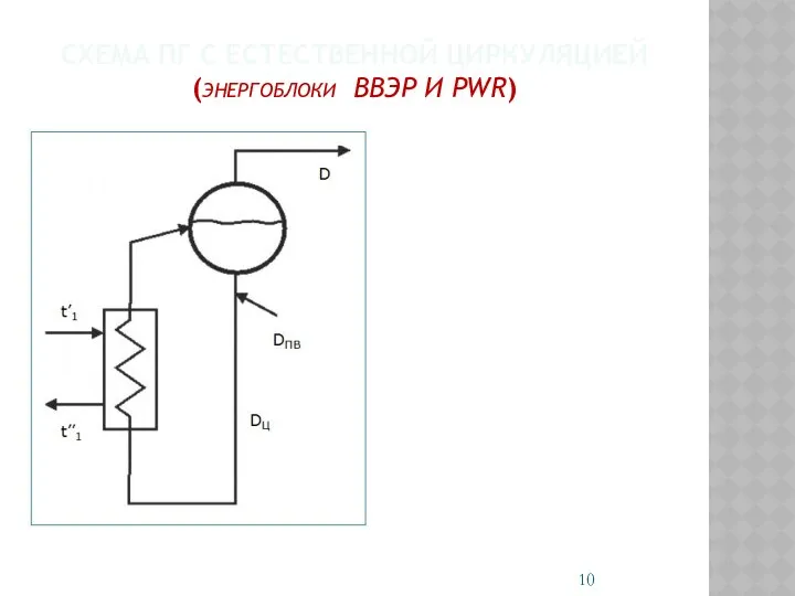 СХЕМА ПГ С ЕСТЕСТВЕННОЙ ЦИРКУЛЯЦИЕЙ (ЭНЕРГОБЛОКИ ВВЭР И PWR)