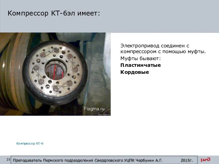 Компрессор КТ-6эл имеет: Преподаватель Пермского подразделения Свердловского УЦПК Чербунин А.Г. 2015г.