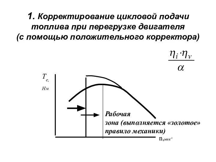 1. Корректирование цикловой подачи топлива при перегрузке двигателя (с помощью положительного корректора)