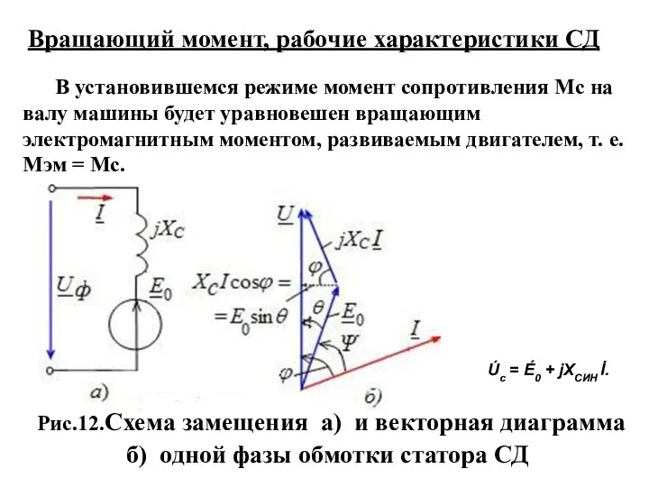 Вращающий момент, рабочие характеристики СД В установившемся режиме момент сопротивления Мc