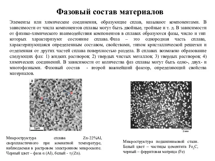 Фазовый состав материалов Микроструктура сплава Zn-22%Al, сверхпластичного при комнатной температуре, наблюдаемая