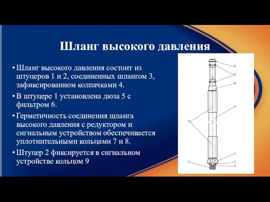 Шланг высокого давления Шланг высокого давления состоит из штуцеров 1 и