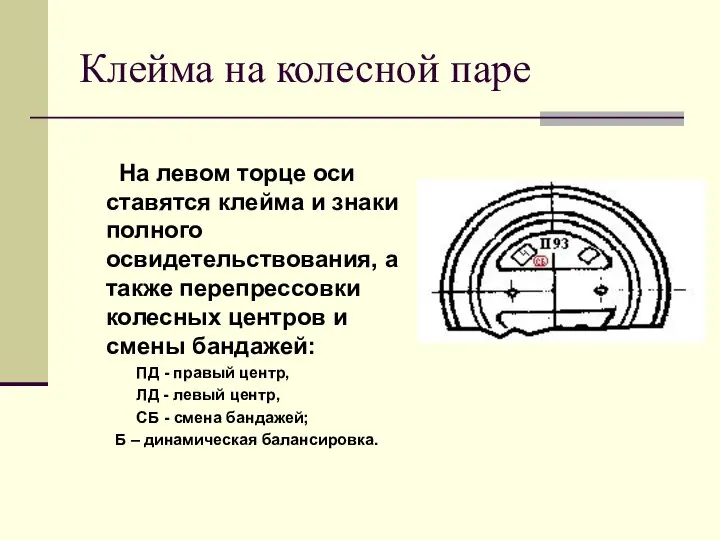 Клейма на колесной паре На левом торце оси ставятся клейма и