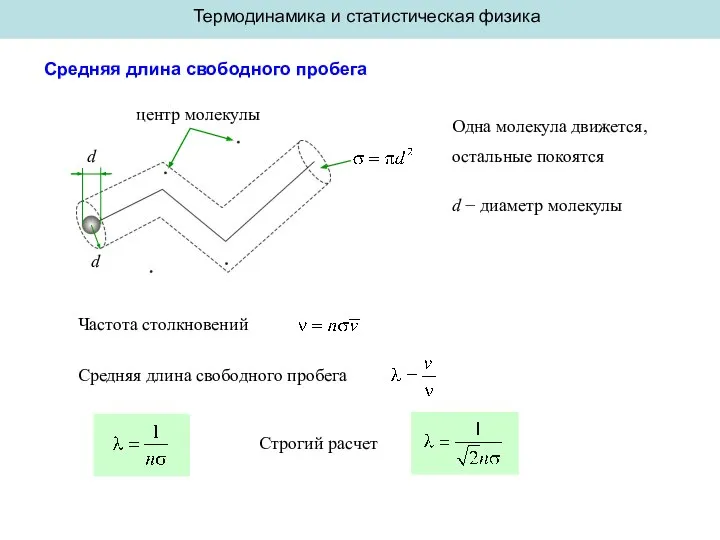 Термодинамика и статистическая физика Средняя длина свободного пробега d d Одна