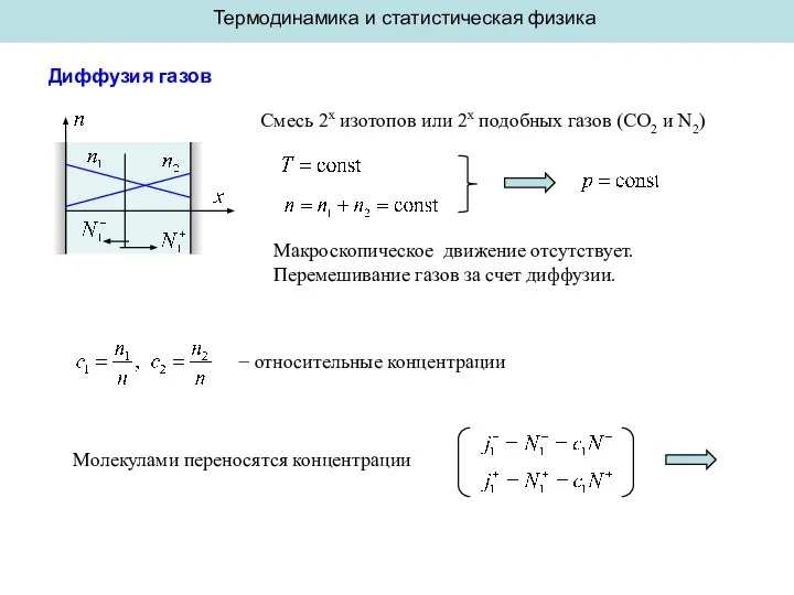 Термодинамика и статистическая физика Диффузия газов Смесь 2х изотопов или 2х