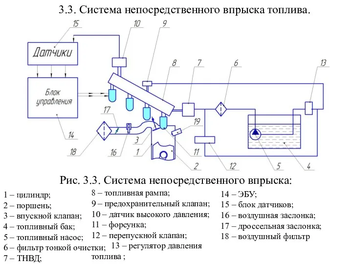 3.3. Система непосредственного впрыска топлива. Рис. 3.3. Система непосредственного впрыска: 1