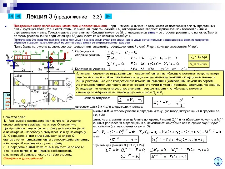 Лекция 3 (продолжение – 3.3) 10 Построение эпюр изгибающих моментов и