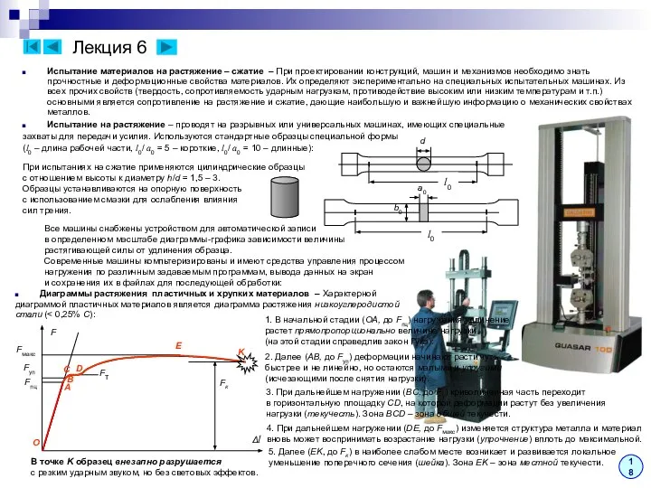 Лекция 6 18 Испытание материалов на растяжение – сжатие – При